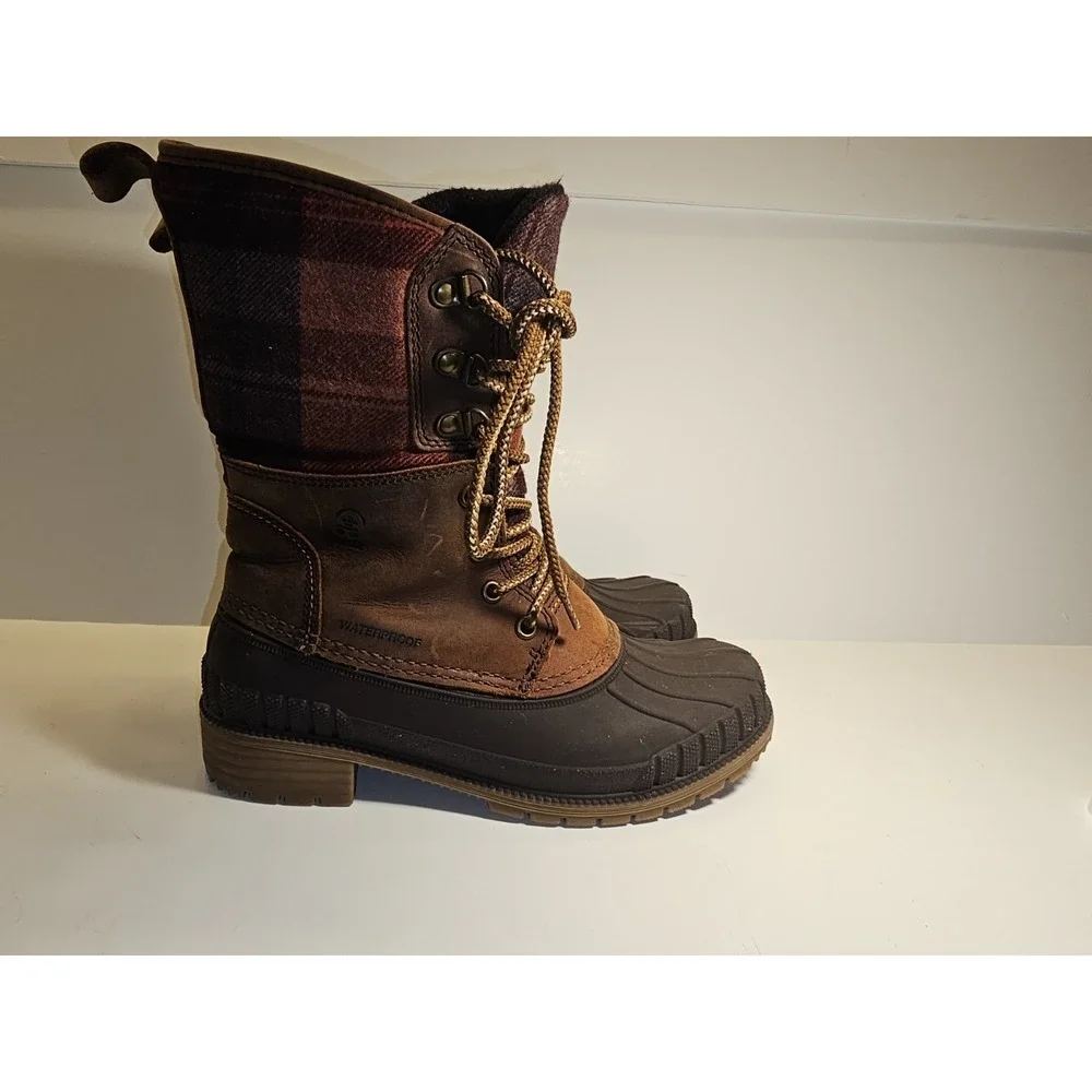 Kamik Sienna 2 Winter Duck Boots Women 8 Leather Rubber Lace Up Waterproof Brown